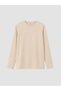 LCW Petite Beige Jersey Solid Loose & Oversized Long-Sleeve Women's T-Shirt, Featuring the ALITA CITY Touch - 3