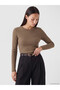 Two Mt Shop Quality Lcw Everyday Brown Striped Super Skinny & Extra Slim Long Sleeve Women's Bodysuit