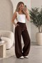 Beliska Brown Curly 3-Ply Elasticated Hem with Adjustable Elastic Waistband and Pockets, Thick Oversized Oversized Sweatpants - 4
