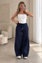 Beliska Navy Blue Thick Curved-Hem Adjustable Elastic Waistband with Pockets, Lace-Up, 3-Thread Loose-Fit Wide-Leg Sweatpants - 4