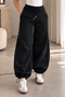 Beliska Black Thick Curved-Hem Adjustable Elastic Waistband with Pockets, Lace-Up, 3-Thread Loose-Fit Wide-Leg Sweatpants - 5