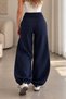 Beliska Navy Blue Thick Curved-Hem Adjustable Elastic Waistband with Pockets, Lace-Up, 3-Thread Loose-Fit Wide-Leg Sweatpants - 6