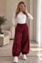Beliska Burgundy 3-Thread Curled-Hem Adjustable Elastic Waistband with Pockets and Drawstring, Thick Oversized Oversized Sweatpants - 3