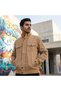 Casual Cotton Bomber Jacket with Side Zipper Pockets - Plain Camel - 5