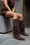 GIRO WOMEN'S COFFEE-COLORED SUEDE HEELED BOOTS WITH EMBELLISHED DETAILS