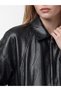 XSIDE Black Faux Leather Straight-Cut Oversized Women's Leather-Look Jacket, Featuring the ALITA CITY Touch - 3