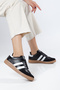 Full-Length Molded Thermal Sole Black, White, and Beige Women's Sneakers with Side Stripes—Suitable for Everyday Use, Lace-Up - 2