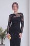 Women's Backless, Embroidered, Long-Sleeved Midi Dress in Black and Brown - 4