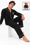 Men's Long-Sleeve Cotton Pajama Set with Bear Embroidered Pockets and Premium Buttons