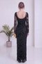 Women's Backless, Embroidered, Long-Sleeved Midi Dress in Black and Brown - 7