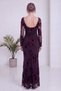 Women's Backless, Embroidered, Long-Sleeved Midi Dress in Black and Brown - 6