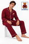 Men's Long-Sleeve Cotton Pajama Set with Bear Embroidered Pockets and Premium Buttons