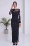 Women's Backless, Embroidered, Long-Sleeved Midi Dress in Black and Brown - 3