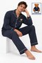 Men's Long-Sleeve Cotton Pajama Set with Bear Embroidered Pockets and Premium Buttons