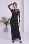 Women's Backless, Embroidered, Long-Sleeved Midi Dress in Black and Brown - 5