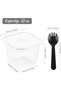 50-Pack 12 oz Disposable Plastic Square Dessert Cups with Lids & Sporks - Perfect for Pudding, Fruit, Mousse, Yogurt, Shortcake - Perfect for Parties, Weddings, Picnics (50, 12oz Flat Lids)
