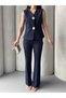 Women's Biscuit-Buttoned Vest and Pants Set—2-Piece Stylish Set, Modern Design - 8
