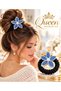 Black Elastic Hair Clip with Blue Sparkling Crystal Stones, Flowers, and Pearls - 3