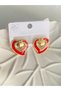 STEEL EARRINGS—HEART-SHAPED, RED WITH GOLD DETAILS