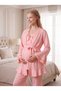New Season Powder-Toned Blend, Nursing-Friendly Design, Long-Sleeved, Ruffled, 100% Cotton Maternity and Postpartum Robe and Pajama Set - 2