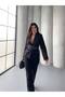 Women's Short Jacket and Pants Set with Snap-Fastened Belt—Stylish, Modern Two-Piece Set - 2