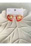 STEEL EARRINGS—HEART-SHAPED, RED WITH GOLD DETAILS - 4