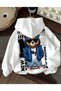 BEAR WITH A BLUE HOODED JACKET, BACK PRINT, 100% Cotton, 3-PLY, OVERSIZED, POCKETLESS, LARGE SIZE MEN'S SWEATSHIRT