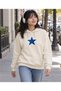 Minimal Navy Blue Star DTG-Printed Hooded Sweatshirt Without Pockets - 3