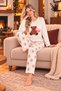 Cotton Soft-Touch Patterned Fabric Round-Neck Long-Sleeve Women's Pajama Set - 2