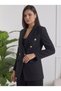 Black Tweed Blazer with Button Details and Lined Construction