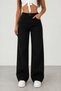 Women's Black Stretch Wide-Leg High-Waisted Jeans with Wide-Leg Fit, Relaxed Fit, Denim Pants Featuring Hello Kitty