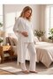 New Season Ecru Shawl Collar Long Robe with Elegant Lace Collar Detail and Nursing Features—100% Cotton Maternity and Postpartum Robe and Pajama Set - 7