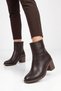 Women's Thick Heel Zip-Up Boots 224572 Coffee-Leather - 3