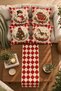 New Year's Snowman and Christmas Tree Patterned 4-Piece Cushion Cover and Table Runner Set – 43x43 cm, 40x140 cm, Reversible, Invisible Zipper