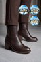 Women's Thick Heel Zip-Up Boots 224572 Coffee-Leather