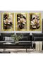 Gold-Glitter Black-and-White Flower 3-Piece Plexiglass Mirrored Artwork - 4