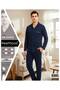 REALMOOD Men's Navy Blue 100% Cotton Button-Down Pajama Set – Long-Sleeved, White-Piped Top with Pockets, Relaxed Fit - 2