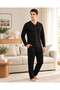 REALMOOD Men's Black 100% Cotton Button-Down Pajama Set – Long-Sleeved, Red Piped, Top with Pockets, Relaxed Fit