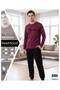 REALMOOD Men's Burgundy 100% Cotton Long-Sleeve Pajama Set – Black Bottoms, Crew Neck, Printed Top, Relaxed Fit - 2