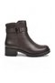 Women's Coffee-Colored Genuine Leather Heeled Zip-Up Boots with Buckle Detail 2685-1