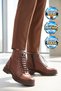 Women's Zip-Up, Elastic-Laced, Fleece-Lined, Tan Genuine Leather Boots 37153-1 - 2