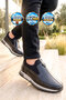 Men's Black Genuine Leather Casual Shoes with Side Elastic Bands 42170 - 2