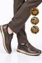Men's Coffee Genuine Leather Casual Shoes with Side Elastic Bands 42170 - 3