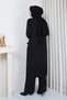 Women's Cold-Spun Knit Modest Set: Long Tunic, Jacket, and Pants Two-Piece Set with 10 Buttons, Black - 7