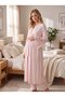 New Season Powder-Colored Shawl Collar Long Robe with Elegant Lace Details and Nursing Features—100% Cotton Maternity and Postpartum Robe and Pajama Set - 5