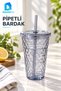 Transparent Patterned Cold Beverage Cup with Diamond-Shaped Pipette and Lid - 2