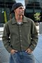 Men's Melton Shirt Collar Button-Up Jacket with Pockets for Everyday Wear