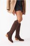 Women's Long Western Cowboy Boots with Embroidered Zip Detail in Light Brown Suede - 2