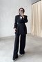 Waist-Pleated Jacket and Pants Set - Black