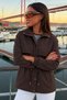 Women's Ruched Transitional Brown Coat - 2